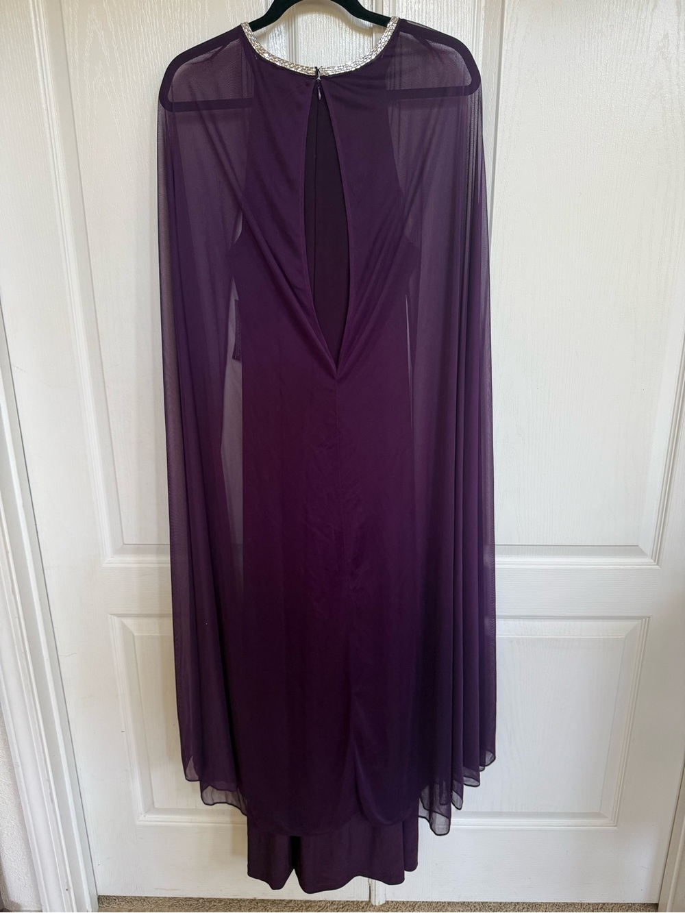NWT R&M Richards Plum 14W Formal Cape Dress Rhinestone Neckline - Picture 8 of 9
